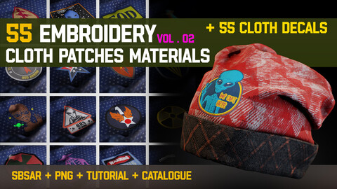 " 55 Embroidery Cloth Patches Materials " / SBSAR - PNG - Video Tutorial (Vol.2)