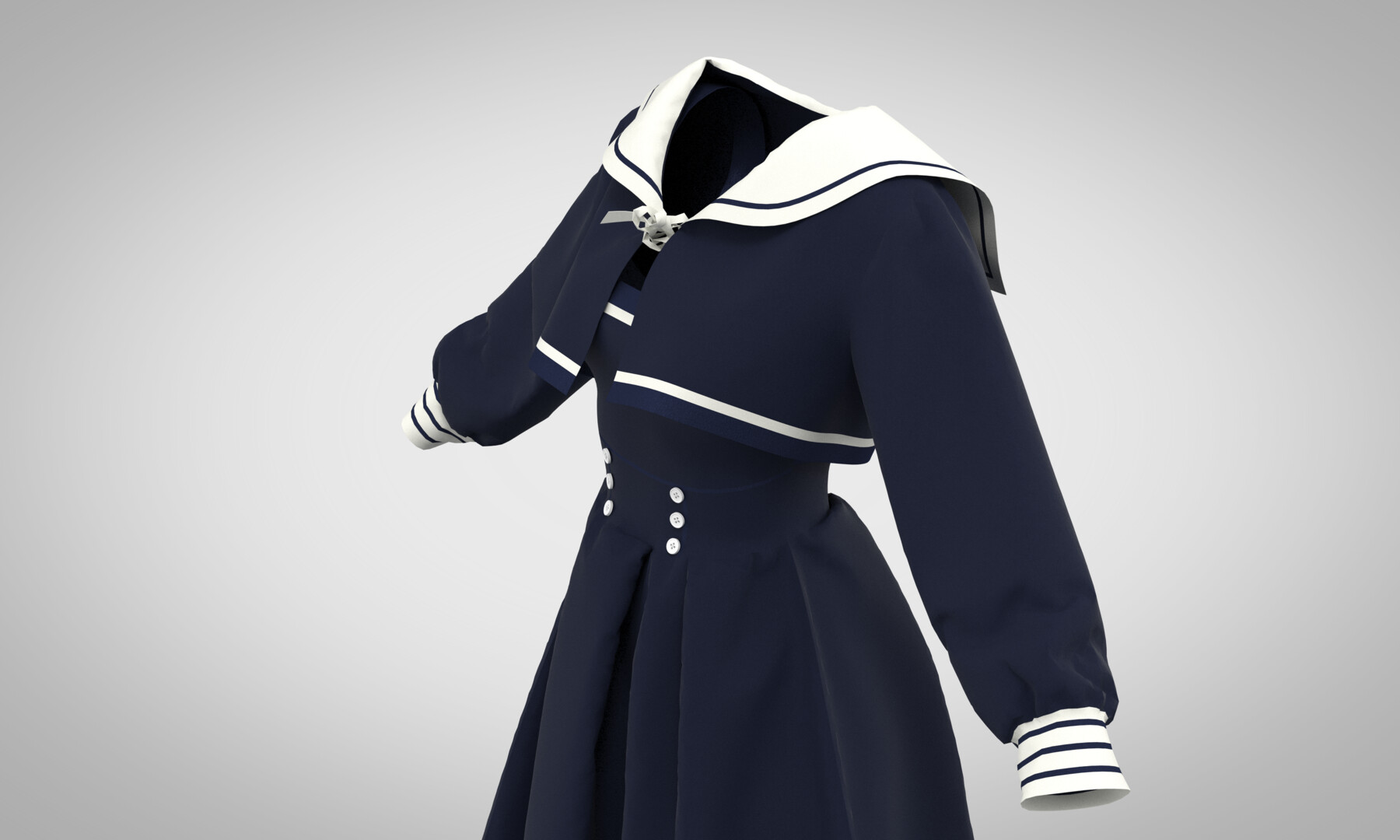 ArtStation - Dress in a marine style with a collar. | Game Assets