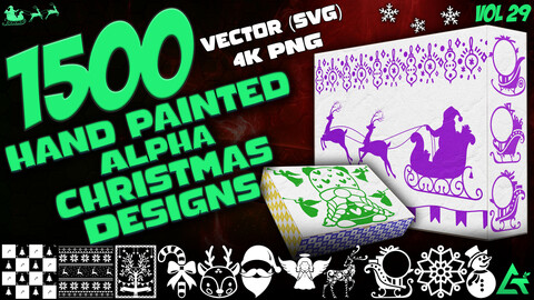 1500 Hand Painted Alpha Christmas Designs (MEGA Pack) - Vol 29