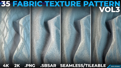 35 Fabric Texture Pattern Vol 3 (4k/2k/.sbsar/.png/seamless-tileable)