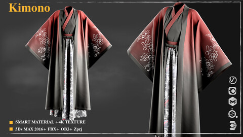 Kimono/Marvelous Designer / 4k Textures/Smart material
