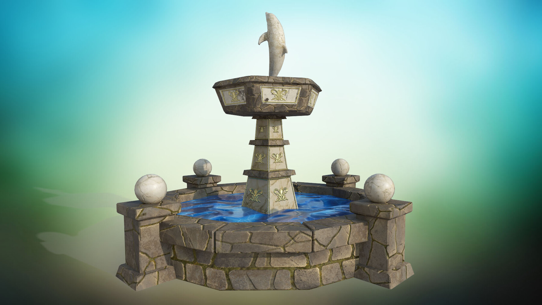 ArtStation ancient fountain PBR lowpoly 3D model Resources
