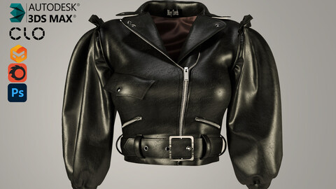 Jacket Leather 1- Marvelous Designer, Clo3D, 3Ds Max, Corona, Photoshop-FBX+OBJ+MAX+ZPRJ- With Remeshing and Texture