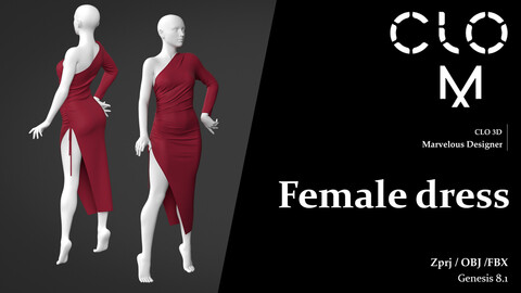 Female dress / Marvelous Designer/Clo3D project file + OBJ