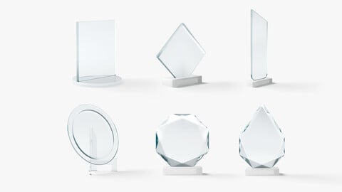 Glass Award Trophy Shapes - crystal plaque trophies set