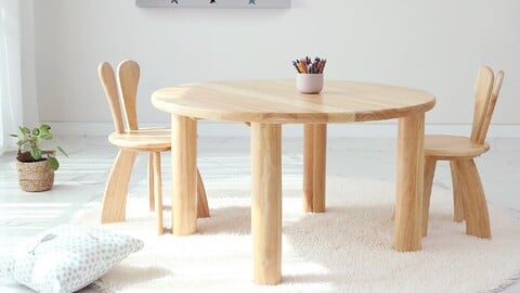 Wood Rabbit Round Table