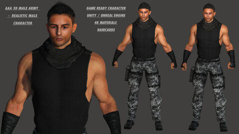 AAA 3D REALISTIC MALE ARMY CHARACTER 01 - HUMAN RIGGED GAME READY