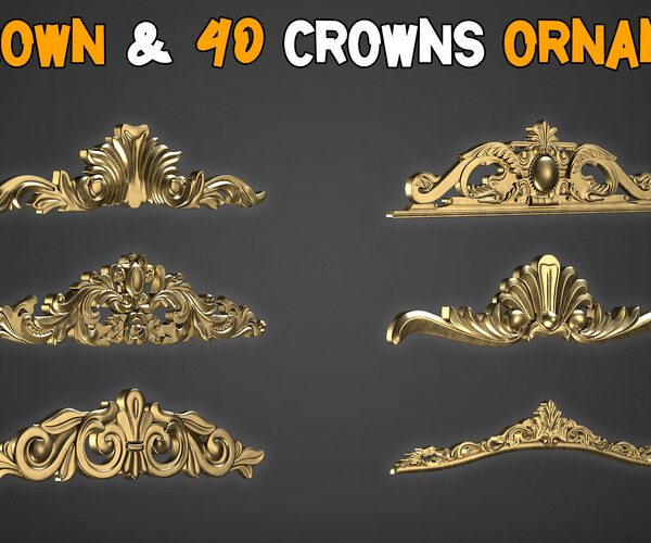 ArtStation 20 Crown Low Poly + 40 Crowns Ornament Brush VOL 3 Brushes