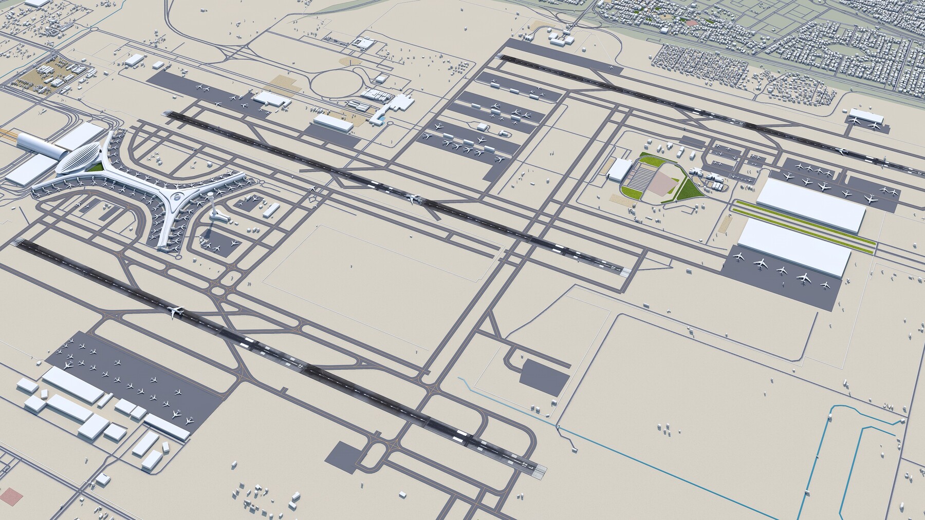 Jeddah 3d CIty com a torre de Jeddah e o aeroporto Modelo 3D $199