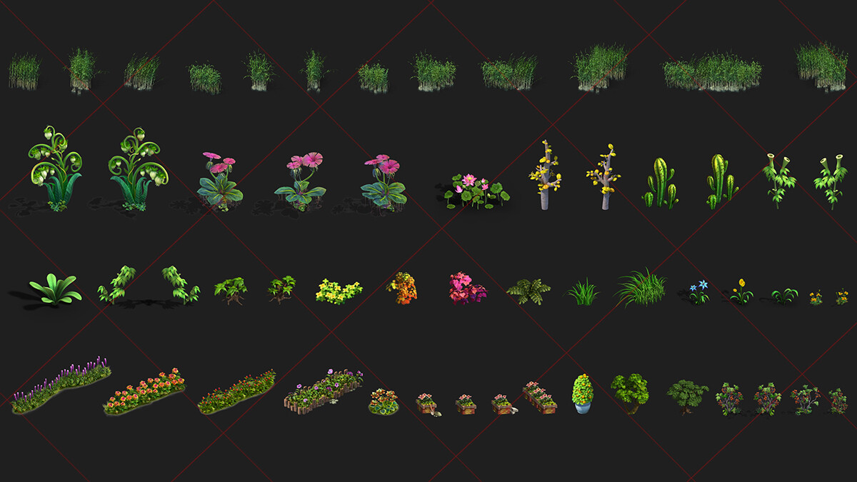 Artstation - 111 Fantasy Tree, Plant, Grass, Flowers, Nature Game Asset 