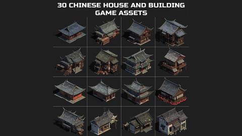 30 Chinese Home, House, Building Game Asset