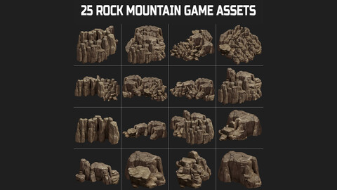 25 Rock, Stone, Mountain, Cliff,  Terrain Game Assets