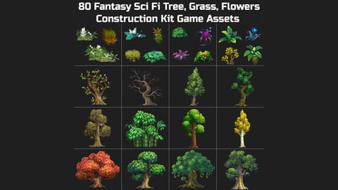 80 Fantasy Sci Fi Tree, Plant, Grass, Flower, Nature Environment Game Assets