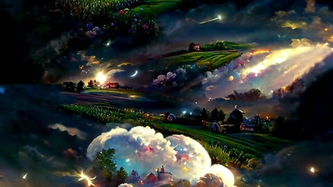 fields and stars Illustration Set