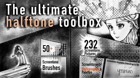 Ultimate Halftone Screentone Toolbox with over 50 Brushes, 200+ Backgrounds and more for Procreate
