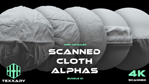 5 Scanned Cloth Alphas 01 | Realistic Detailed Wrinkles and Seams for ZBrush, Blender and Mudbox