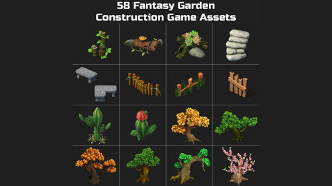 58 Fantasy Garden, Jungle, Forest, Village Construction Game Assets