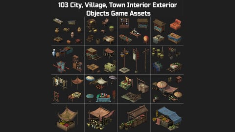 103 City, Village, Town Interior, Exterior Architecture Objects Props Game Assets