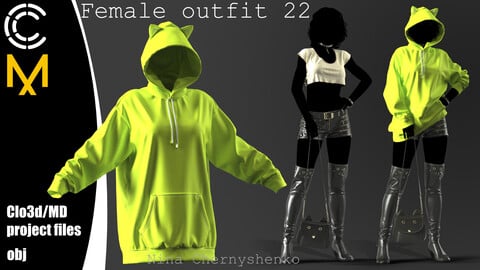 Female outfit 22. Marvelous Designer/Clo3d project + OBJ.