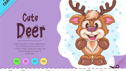 Cute Cartoon Deer. Clipart