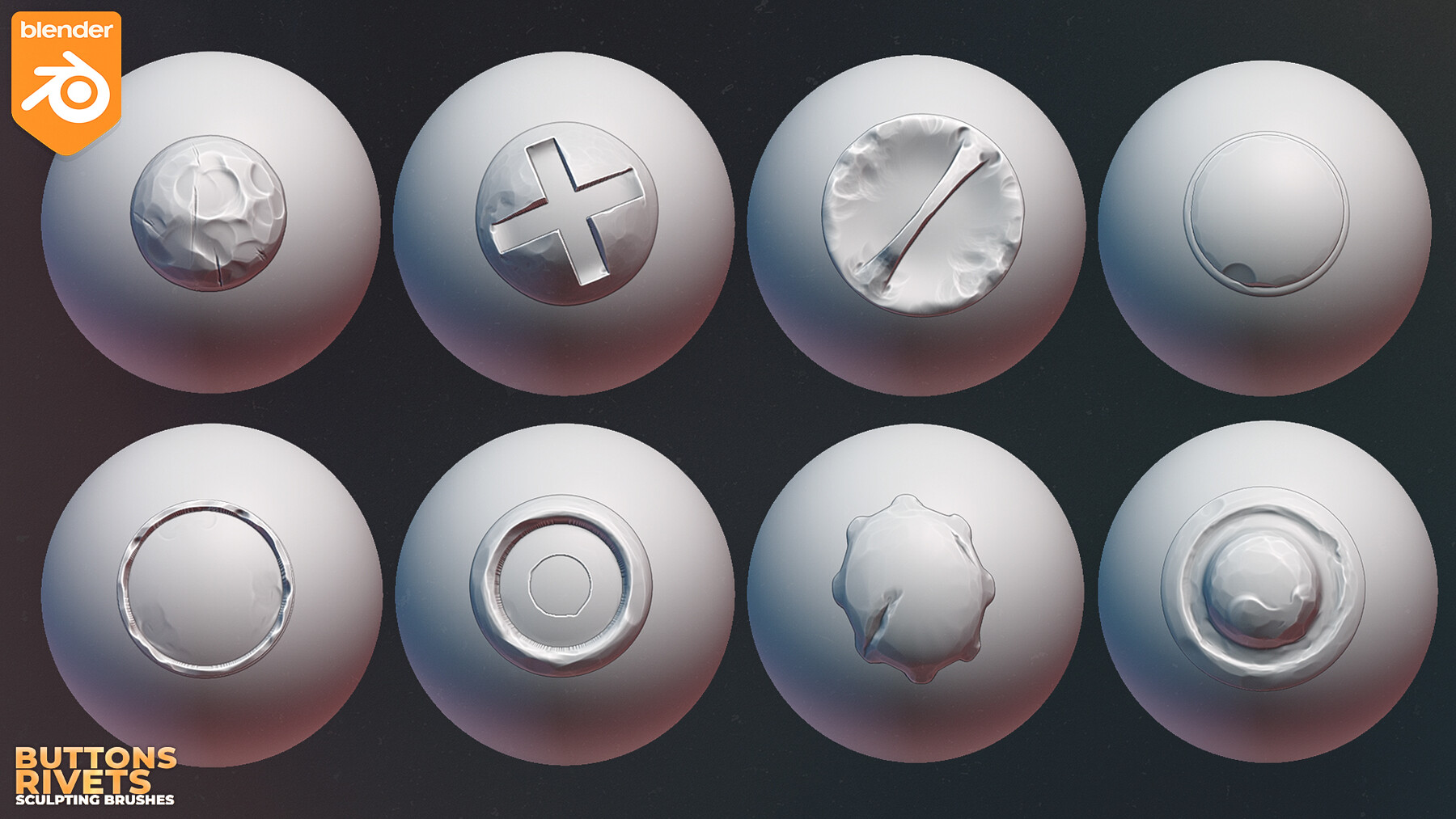 Blender Buttons And Rivets Sculpting Brushes. Asset Browser. preview 2