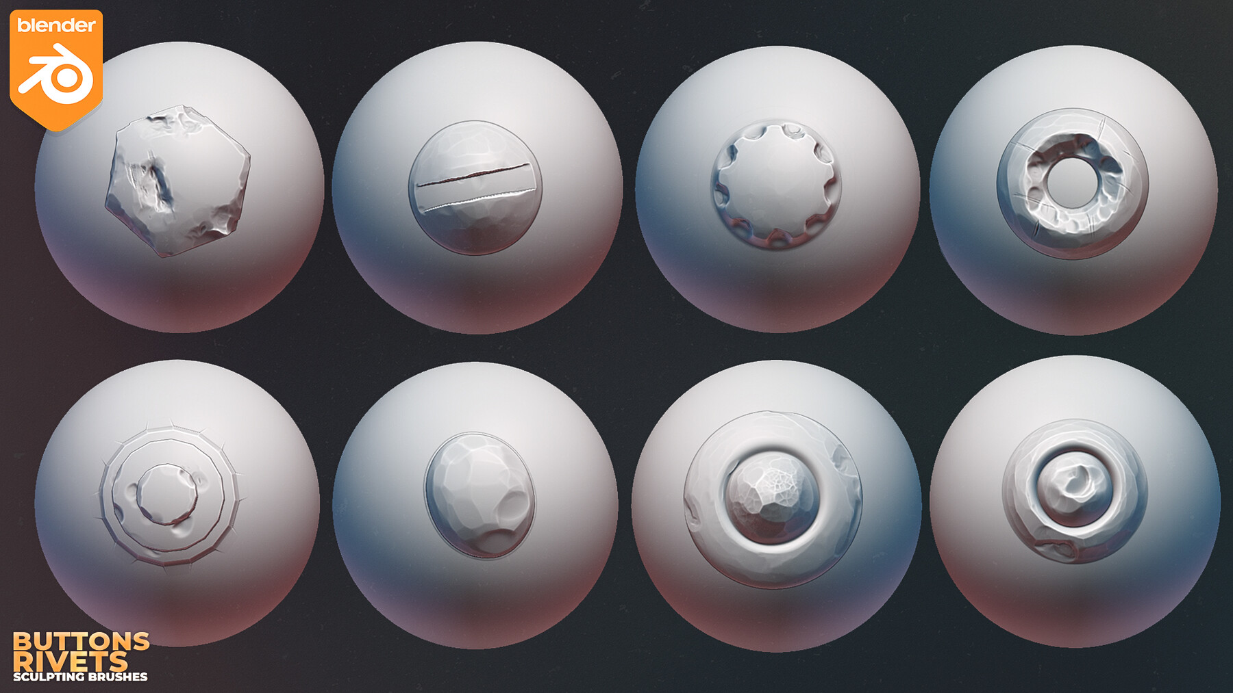 Blender Buttons And Rivets Sculpting Brushes. Asset Browser. preview 3