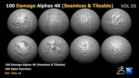 100 Damage Alphas 4K (Seamless & Tileable)