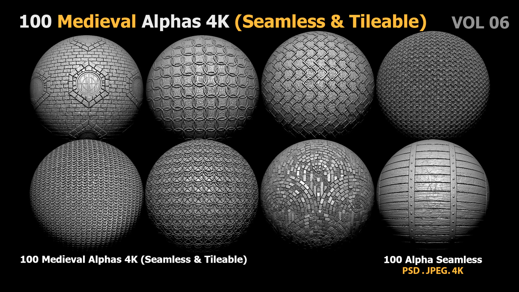 ArtStation - 100 Medieval Alphas 4K (Seamless & Tileable) | Brushes