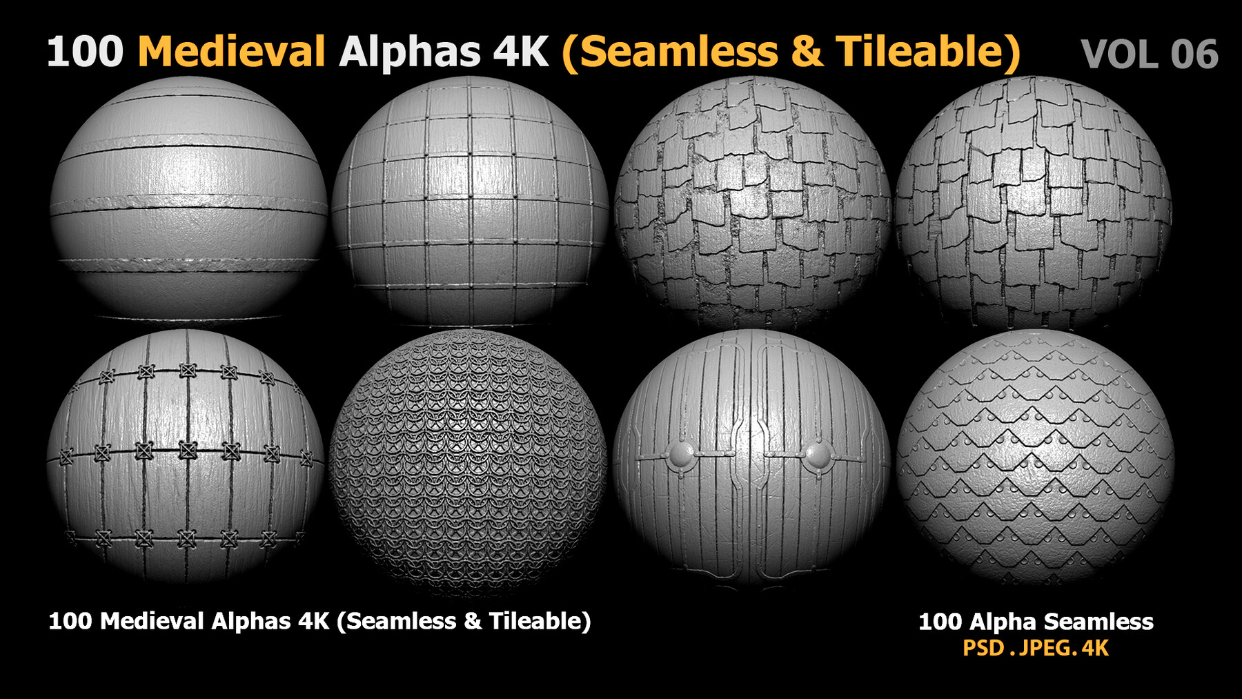 ArtStation - 100 Medieval Alphas 4K (Seamless & Tileable) | Brushes