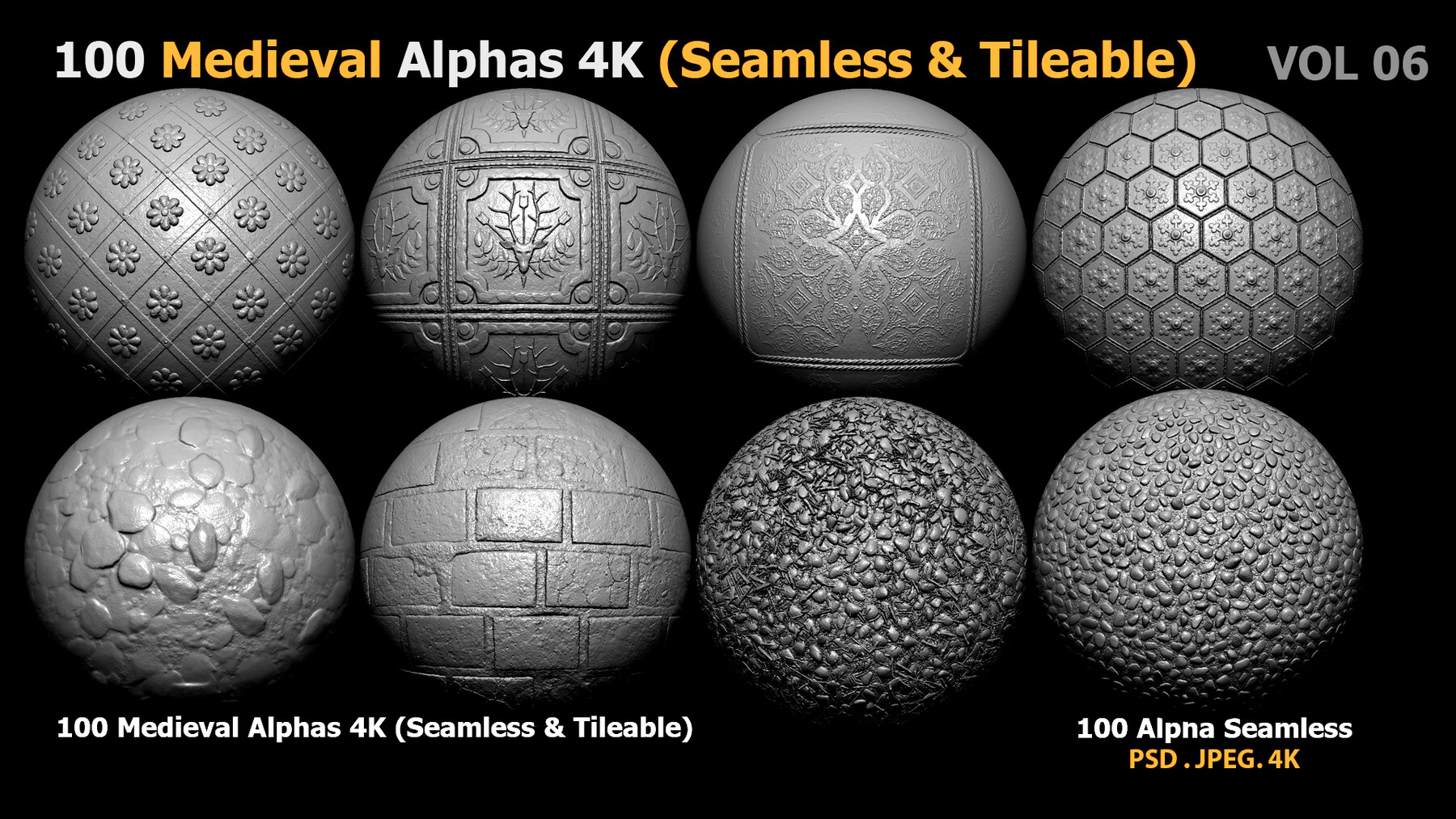 ArtStation - 100 Medieval Alphas 4K (Seamless & Tileable) | Brushes