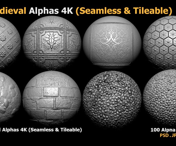 ArtStation - 100 Medieval Alphas 4K (Seamless & Tileable) | Brushes