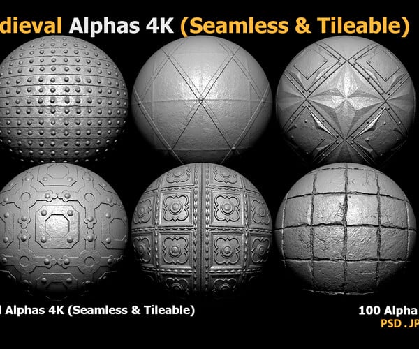 ArtStation - 100 Medieval Alphas 4K (Seamless & Tileable) | Brushes