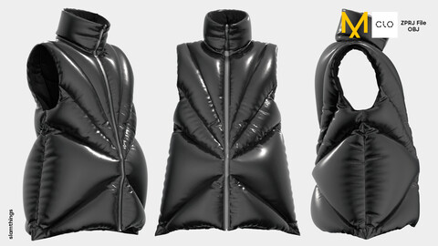 Streetwear Puffer Vest #010 - Clo 3D / Marvelous Designer + OBJ / DIGITAL FASHION / HYPEBEAST / FUTURE FASHION