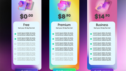 Collection of color price lists for a website