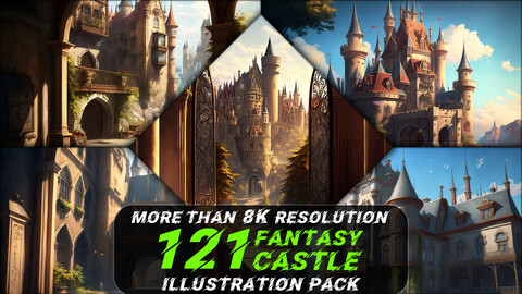 121 Fantasy Castle Illustration Pack (More Than 8K Resolution)