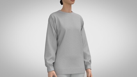 Women Crew Neck Sweater, Marvelous Designer, Clo +obj, fbx