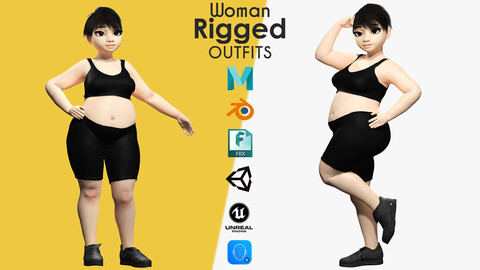 Fat Woman stylized girl cartoon Female Low-poly 3D model