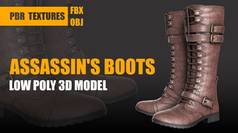 Leather Assassins Boots Low-poly 3D model (PBR)