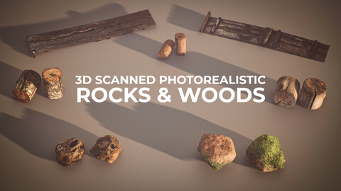 3D Scanned Photorealistic Rocks & Woods (Unreal Engine 5.0+ project)