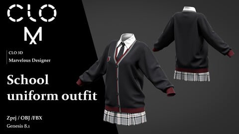 School uniform  / Marvelous Designer/Clo3D project file + OBJ