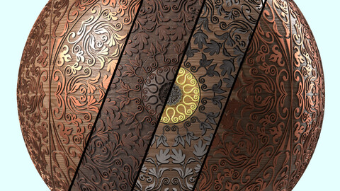 Metal Materials 19- Ornament Metal panels By Base Wood, Pbr 4k Seamless