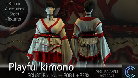 .Playful kimono. Clo3D. Marvelous Designer.