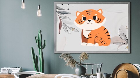 Girl Room Cute Animal Photo - Large Bedroom Decoration Print - Baby Tiger Poster Wall Decor - Kid Nursery Art Picture