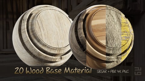 20 Wood Base Materials _ SBSAR + 4K PNG