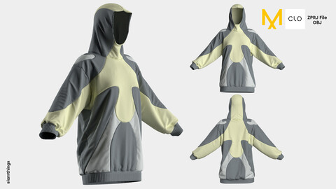 Streetwear Oversize Hoodie #003 - Clo 3D / Marvelous Designer + OBJ / DIGITAL FASHION / HYPEBEAST / FUTURE FASHION