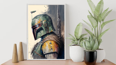 Star Wars Boba Fett Helmet Paint Drip White Throw Pillow