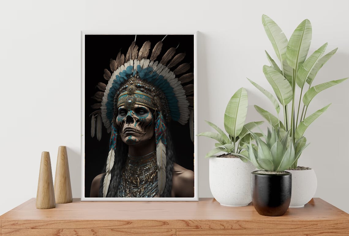 ArtStation - American Indian warrior with Day of the dead painted face ...