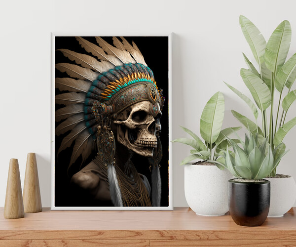 Native American Indian Warrior Skull With Feather (Download Now