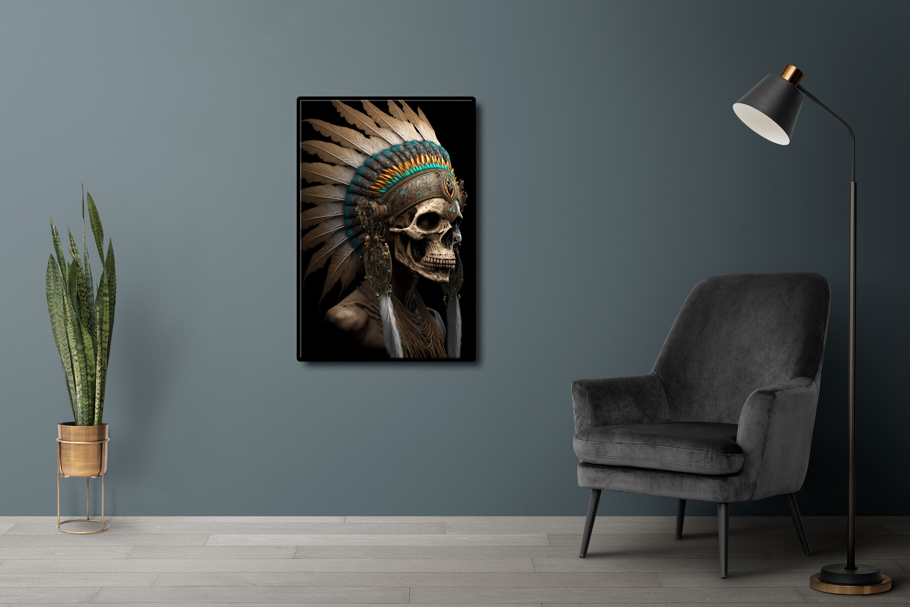 Native American Indian Warrior Skull With Feather (Download Now