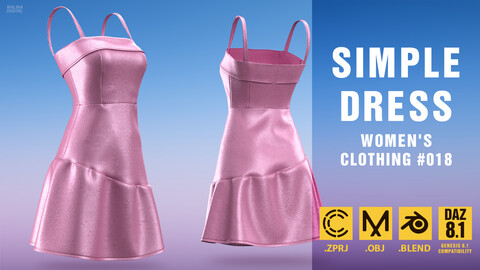 Women's clothing. Simple dress. MarvelousDesigner/Clo3d + OBJ + Blend